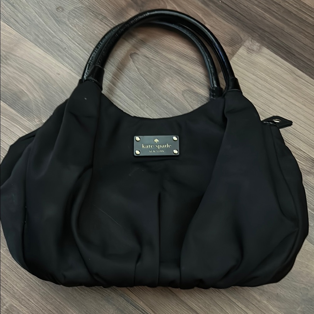 Kate Spade Black Pleated Shoulder Bag with Metallic Accent